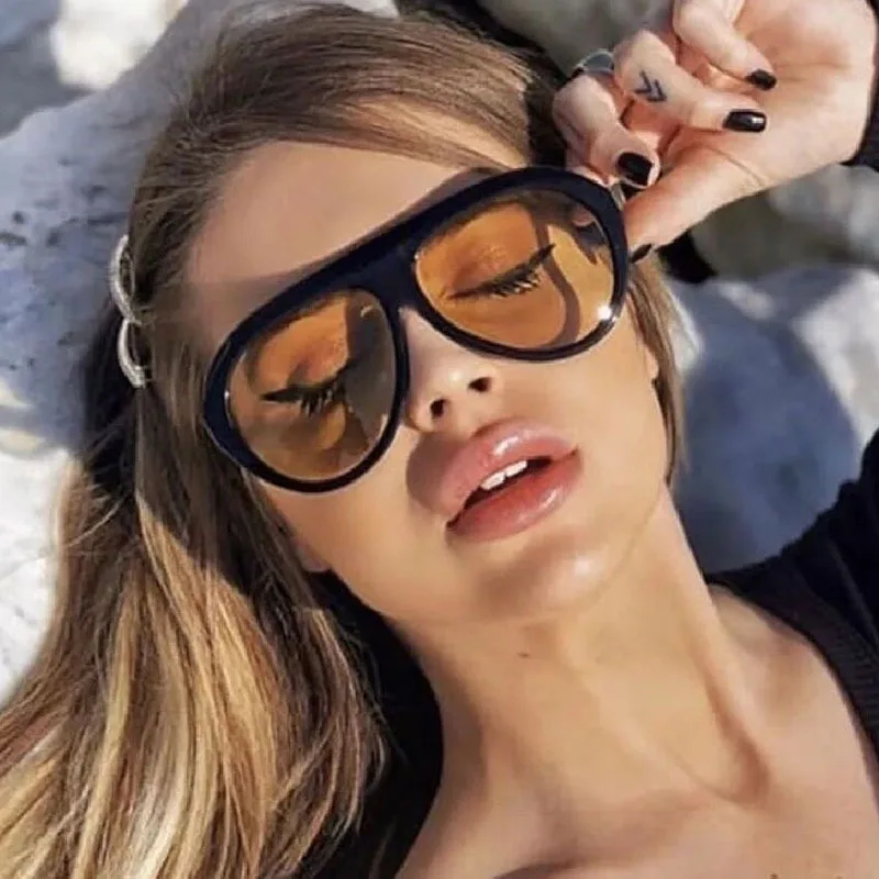 2025 New Trendy Goggles Glasses Big Face  Women Sunglasses Women's Sunscreen UV Protective Sunshade Concave Design