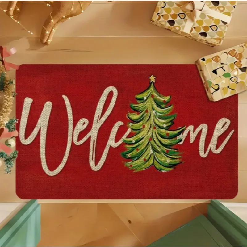 Welcome to the Christmas Tree Mat Gnome Pattern Door Mat Carpet Living Room Kitchen Bedroom Laundry Room Home Christmas Decor