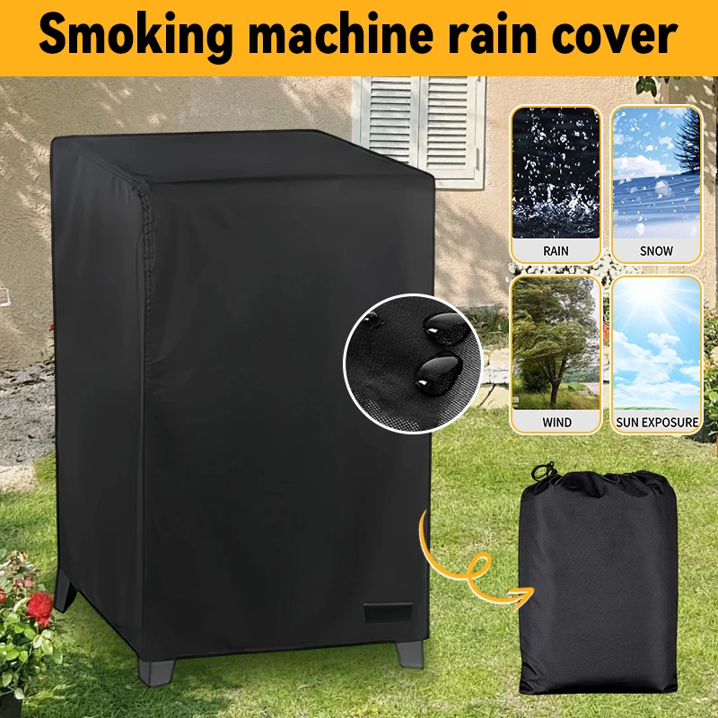 Heavy Duty Waterproof Electric Smoker Cover Vertical Outdoor BBQ Smoker Grill Protective Cover Snow UV Resistant Weatherproof Dustproof Oxford Cloth Cover All Season Black Square Smoker Cover for Patio Backyard Outdoor Barbecue Smoker Equipment Protection