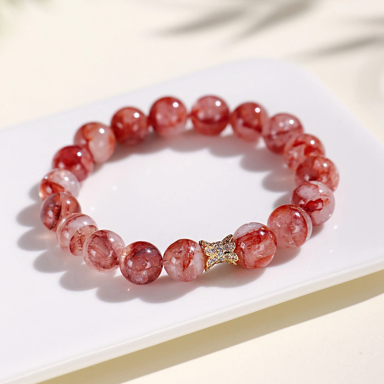 

Vintage 10mm Natural Red Rutilated Quartz Crystal Beaded Strand Women's Hand Bracelets Luxury Fine Jewelry Gift for Friend