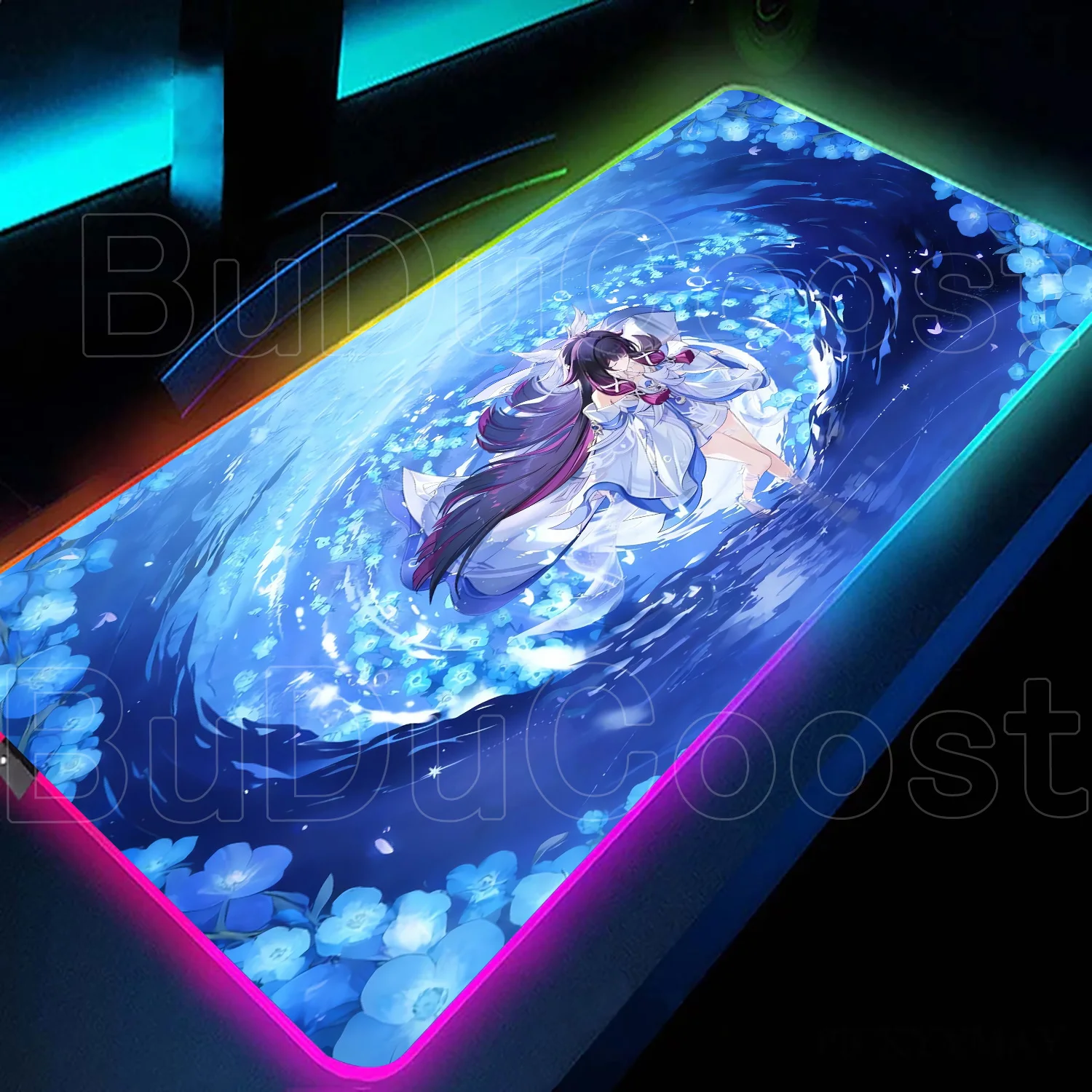 RGB Glow Columbina Genshin Impact Mousepad Large Gaming Mouse Pad XL LockEdge Thickened Computer Keyboard Table Desk Mat Carpet