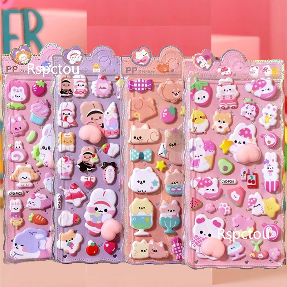 

8pcs 3D Soft Cute Butt Stickers Cartoon Animals Rabbit Bear Handmade Decor for Phone Cases DIY Bubble Sticker Decompression Toys