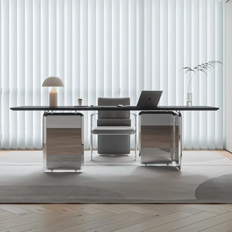Light luxury rock slab desk, high-end modern simple suspended desk, study desk, Italian mirror computer desk