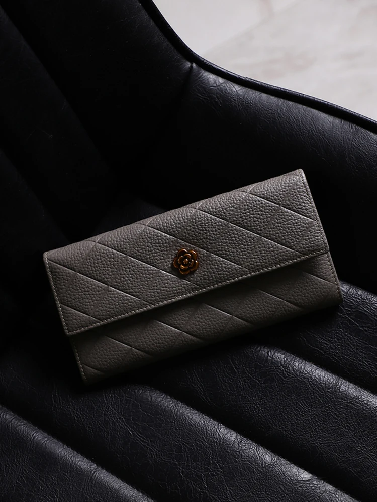 

Hong Kong Ladies Long Thin Leather Wallet Vintage Diamond Pattern Handheld Money Holder Faionable European Sle Women's Purse