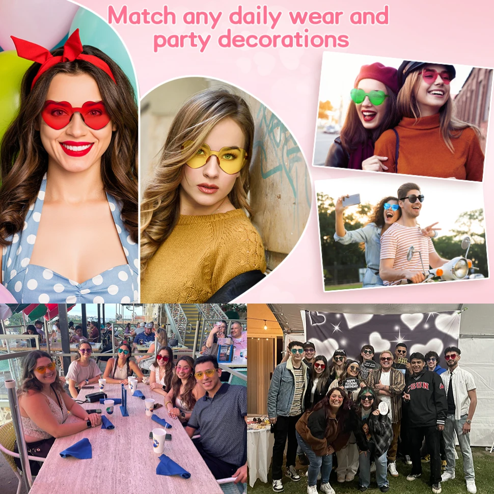 10–120 Stück Party-Herz-Sonnenbrille, Hochzeits-Sonnenbrille für Gäste, Junggesellenabschied, randlose bunte Sonnenbrille, Geburtstags-Foto-Requisiten – Detail 12