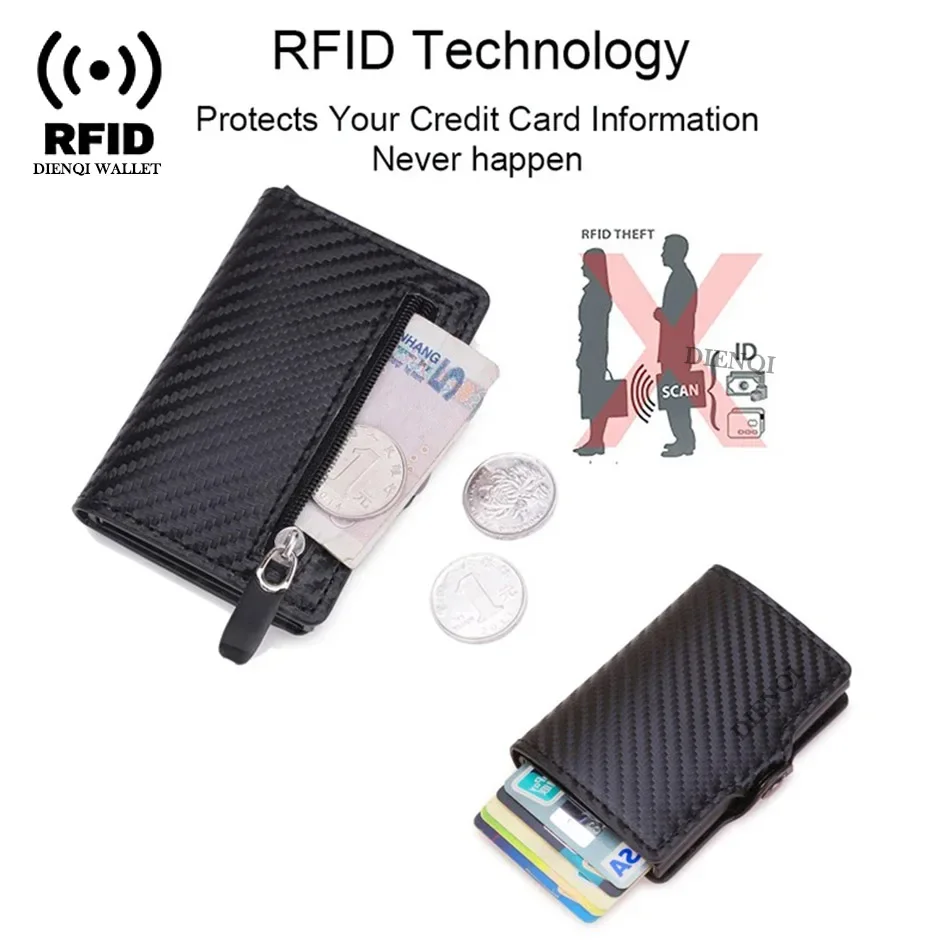 Carbon Fiber Wallet For Men Credit Card Holder RFID Blocking Thin Mini Aluminium Metal Wallets Coin Pocket Money Bag Vallet