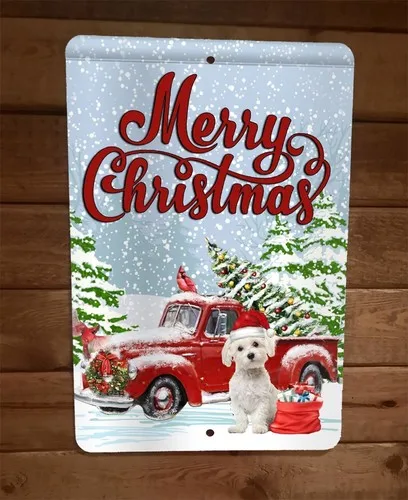 Merry Christmas Maltese Dog Xmas  Metal Wall Sign Animal Poster #2