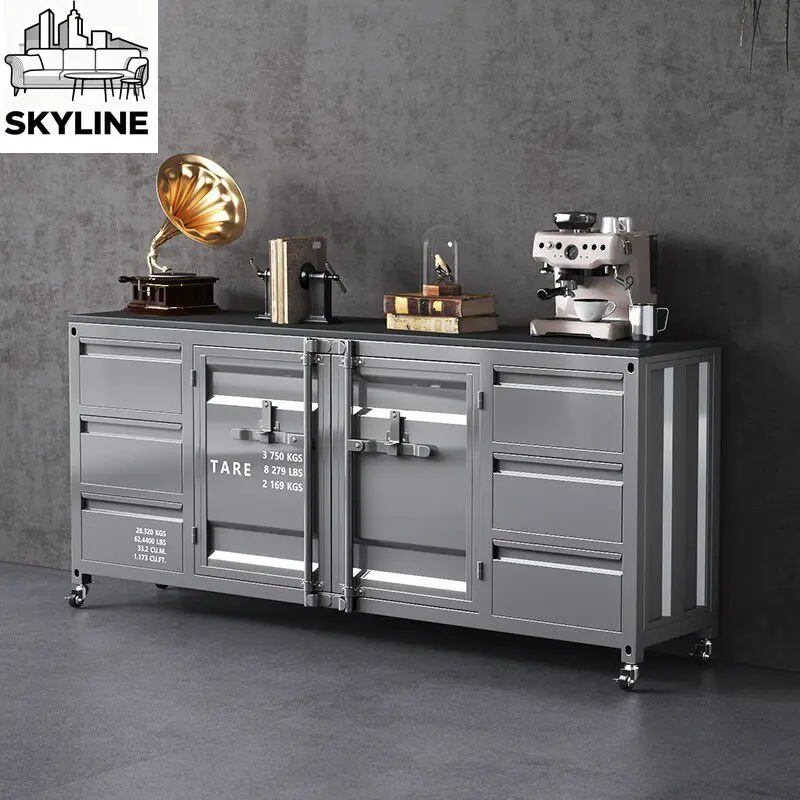Industrial style meal prep and wine cabinet, vintage side storage cabinet, iron cabinet can be customized