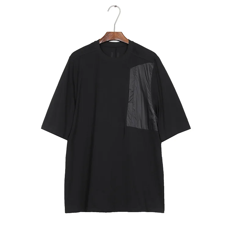 High Quality Dark Style Splicing Nylon Pocket T-shirt Men Casual Fashion T-shirts Y2k Clothes Men's Clothing