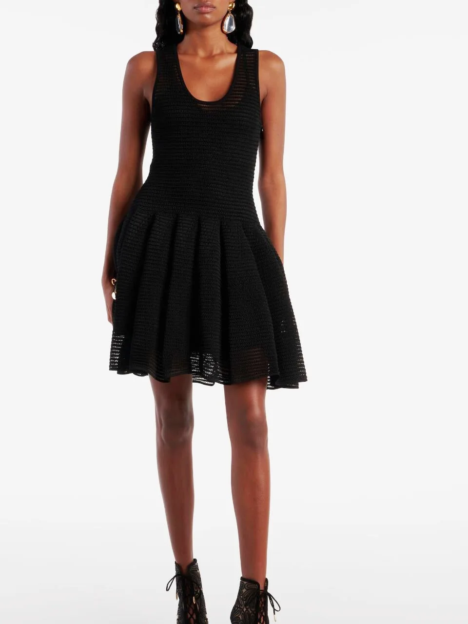 

Elegant Hollow out Vest Dress Slimming round Neck Sleeveless H-Shape Casual Style Women's High-End Version Citywalk Suitable
