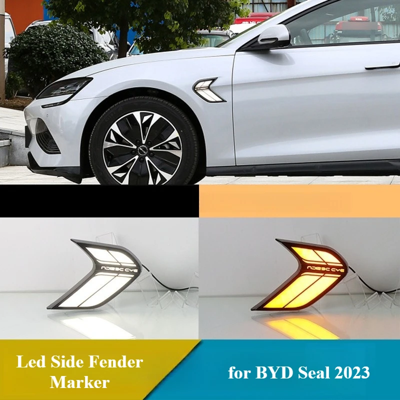 سيارة LED DRL 12 فولت أضواء النهار ل BYD ختم 2023 2 قطعة Led الجانب الحاجز ماركر النهار تشغيل ضوء مؤشر إشارة الانعطاف الديناميكي