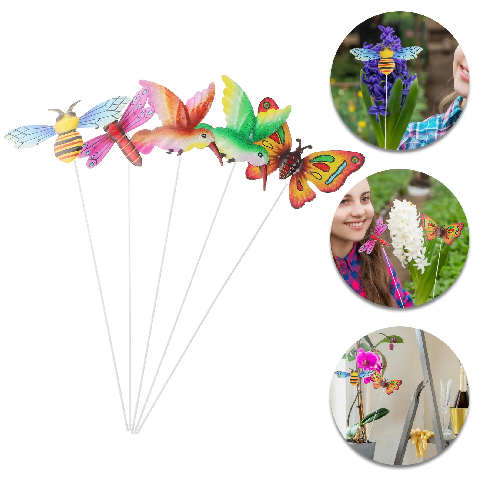 Outdoor Decoration Iron Hummingbird Butterfly Plant Garden Ornaments Bee Patio Stakes Miss