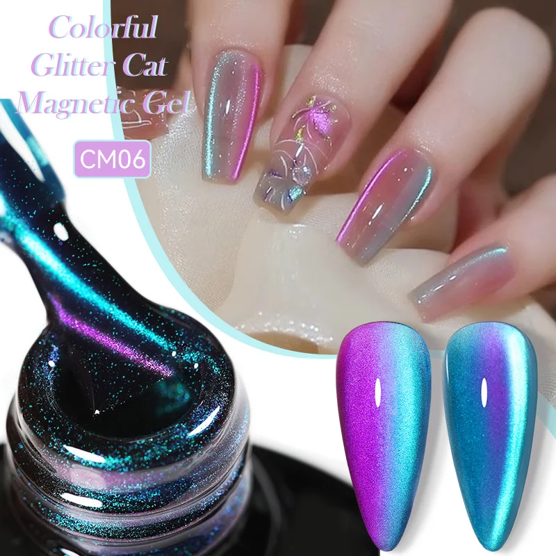 LILYCUTE 7ml 9D Colorful Sparkling Glitter Cat Magnetic Gel Nail Polish Pink Purple Double Light Rainbow Soak Off Nail Art Gel