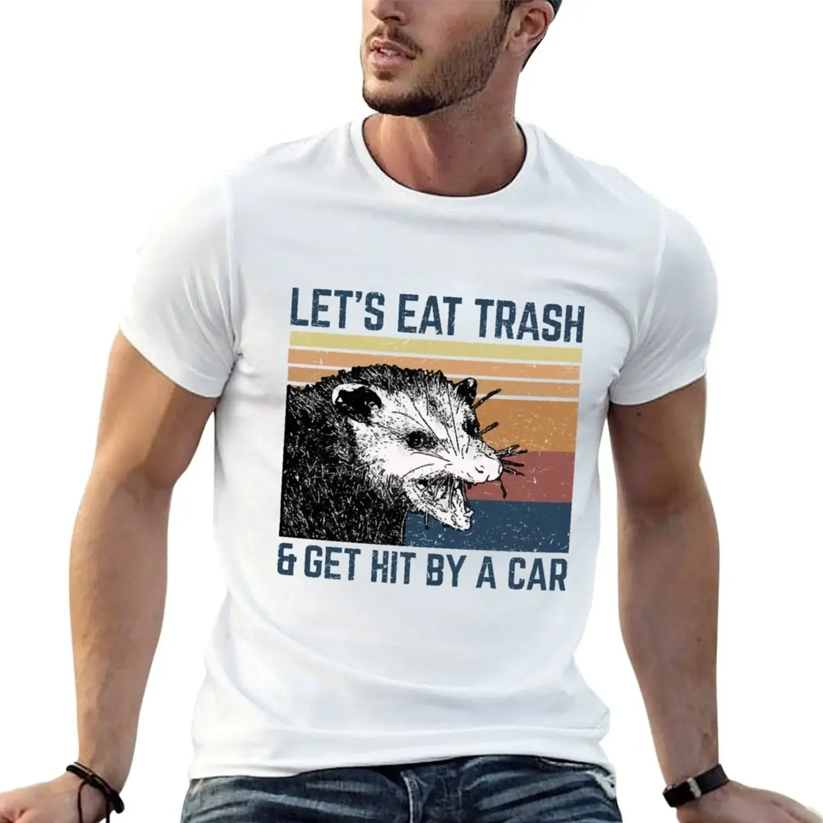 let's eat trash and get hit by car T-Shirt plus sizes aesthetic clothes shirts graphic tee men tshirt