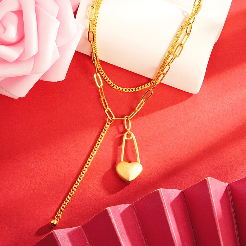

Luxury 24K 9999 Pure Gold real gold Love Pendant Necklace Women Niche Light Luxury Simple Necklace
