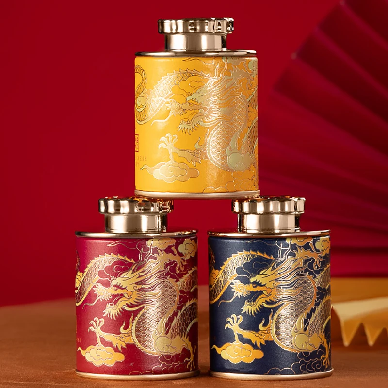 New·Dragon Empty Mini Tea Tin Can Portable Green Black Tea Storage Jar Sealed Tea Box Household Paper Storage Cans Packaging