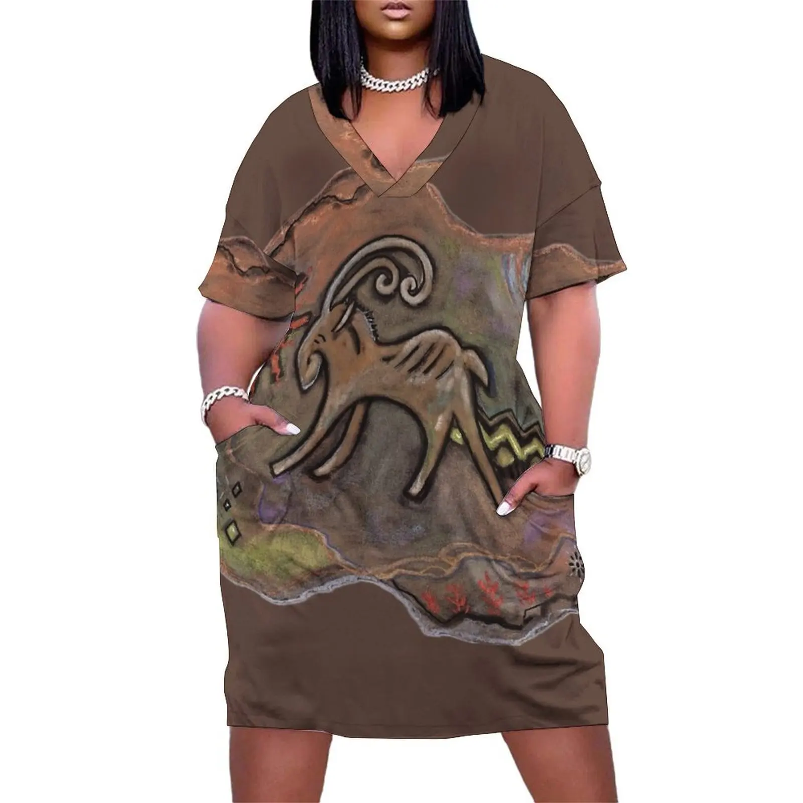 

Antelope Cave Art Loose Pocket Dress luxury woman evening dress Women's skirt prom clothes