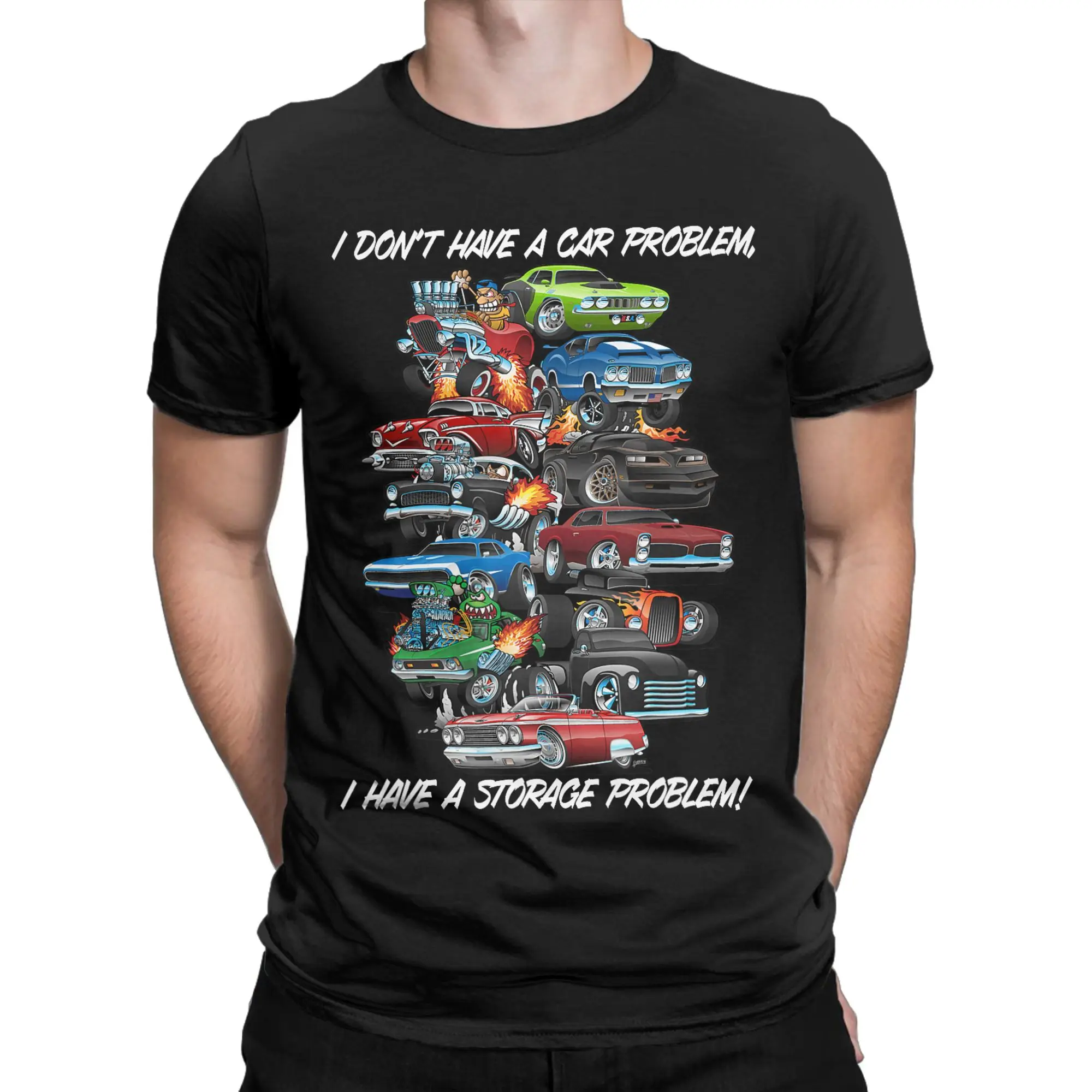 Vintage I Dont Have a Car Problem I Have a Storage Problem Cartoon T-Shirts for Men Round Neck Pure Cotton T Shirts Short Sleeve