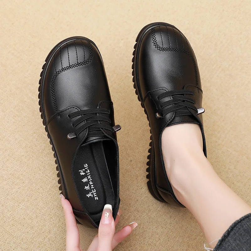 Autumn Sneakers Women Shoes Loafers Lace Up Genuine Leather Flat Casual Shoes Women Breathable Walking Shoes Ladies Shoes