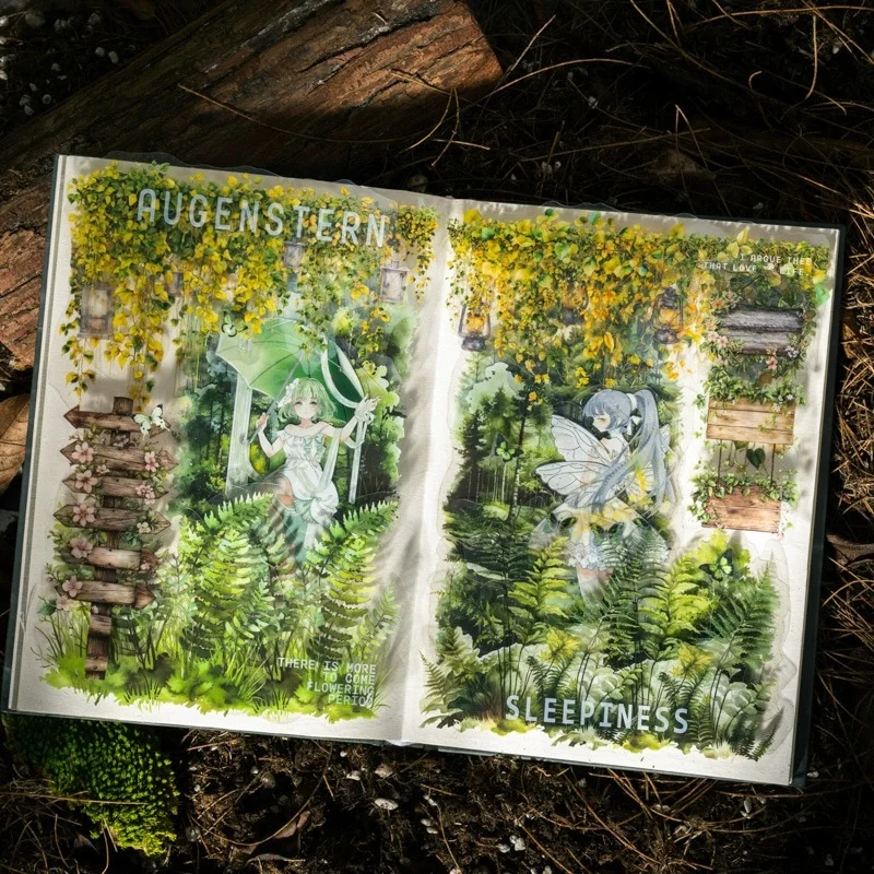 Norwegian Forest Series PET Washi Tape Vintage Floral Wooden Sign Guide Decorative Tape for Scrapbooking Junk Journal DIY Craft