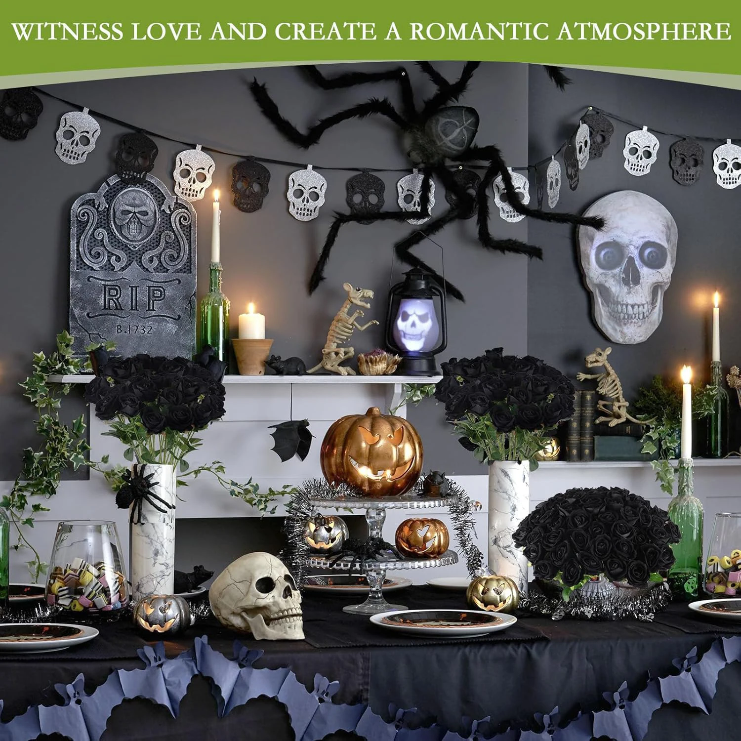 10 Stück Künstliche Blumen Halloween Seidenrosen Lange Zweige Bouquet Hochzeit Heim Zimmer Outdoor Deko Pflanzen DIY Zubehör Geschenke – Detail 2