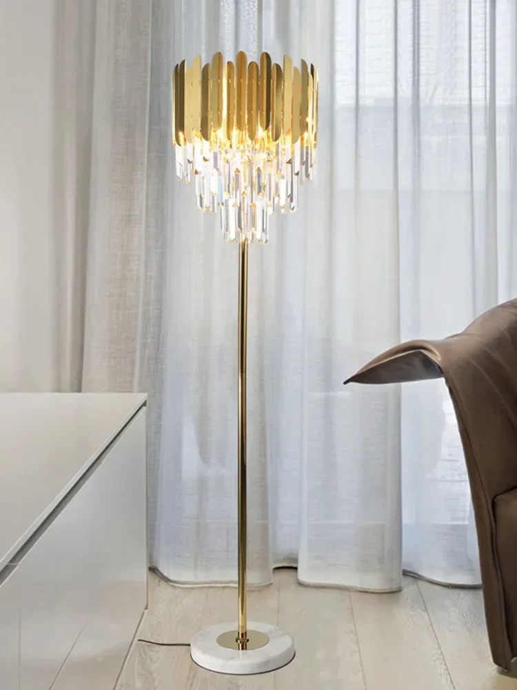 Imagem -06 - Modern Crystal Floor Lamp Led Stand Light Gold Fixtures Decoração do Quarto Interior Home Decor Sala de Estar Sala de Jantar Luxo