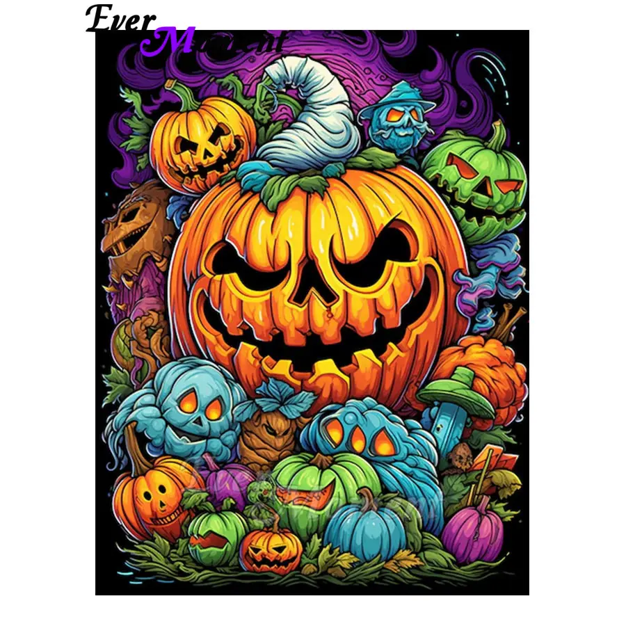 Ever Moment Halloween Diamond Painting Kit Full Drill Resin Arts Short Lint Canvas Pumpkin Wall Decor ASF3042