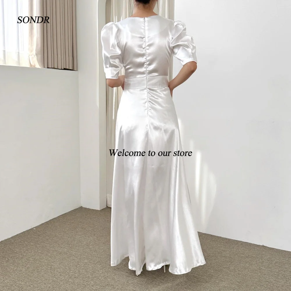 SONDR V-Neck Half Sleeves A-Line Bride Dresses Custom Made Ankle Length Satin Wedding Dress Robe De Mariée Evening Gown Bridal