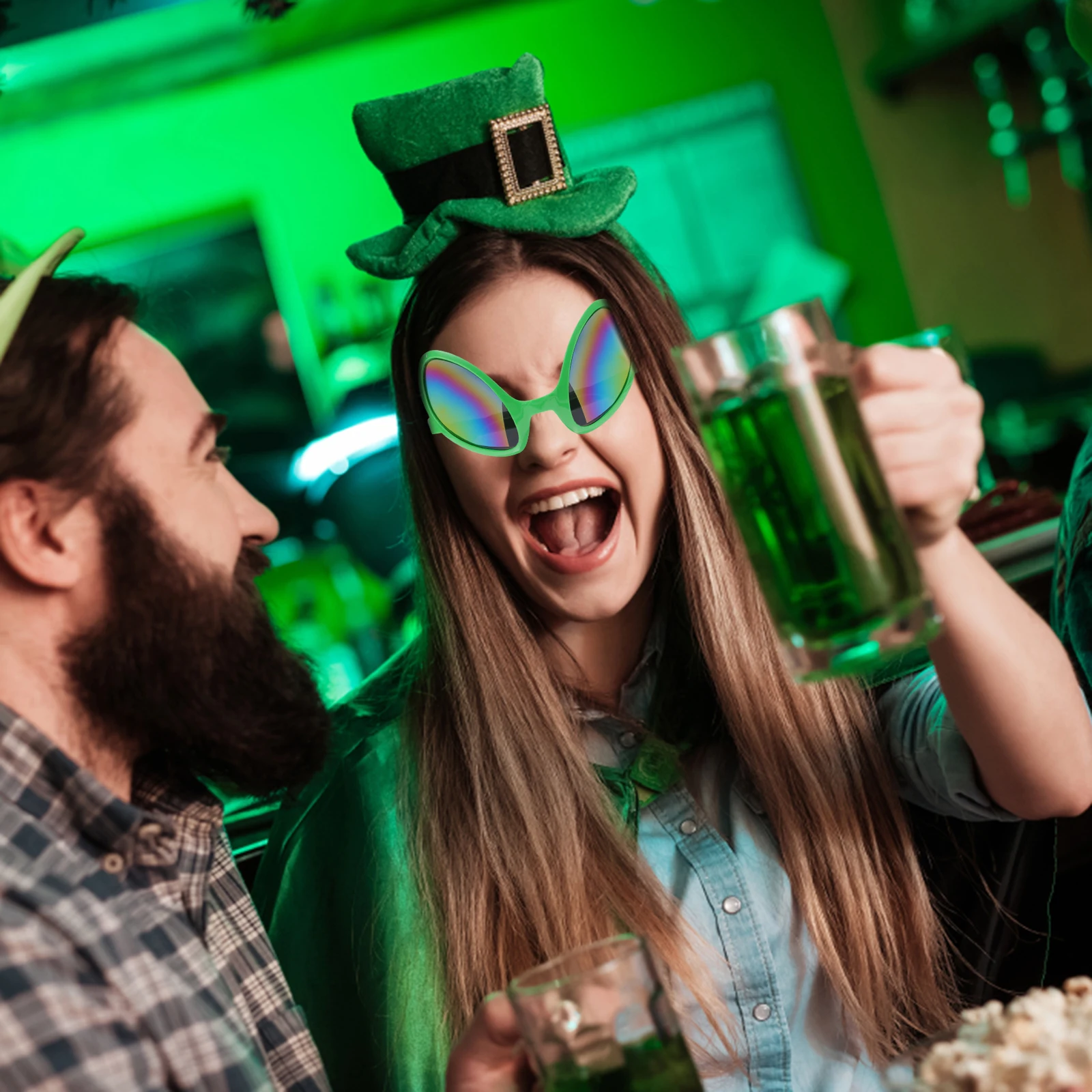 

12pcs Funny Glasses Headband Green Festival Hair Decorative Headdress Prom Party Plastic Fashion Hoop Saucer Man