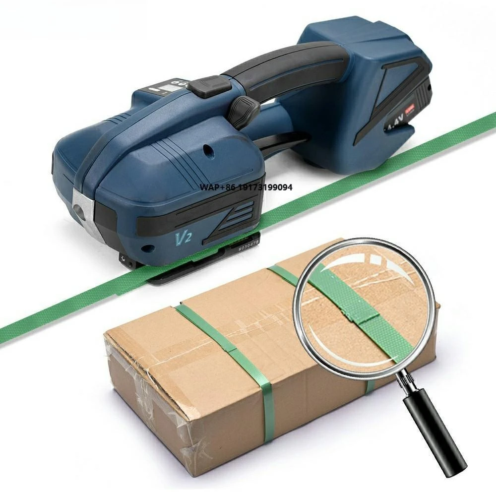 

V2 Battery-Powered 13-16 mm Semi-Automatic Strapping Machine for Food Beverages Textiles Pump Core Paper Belt Engine Bearing