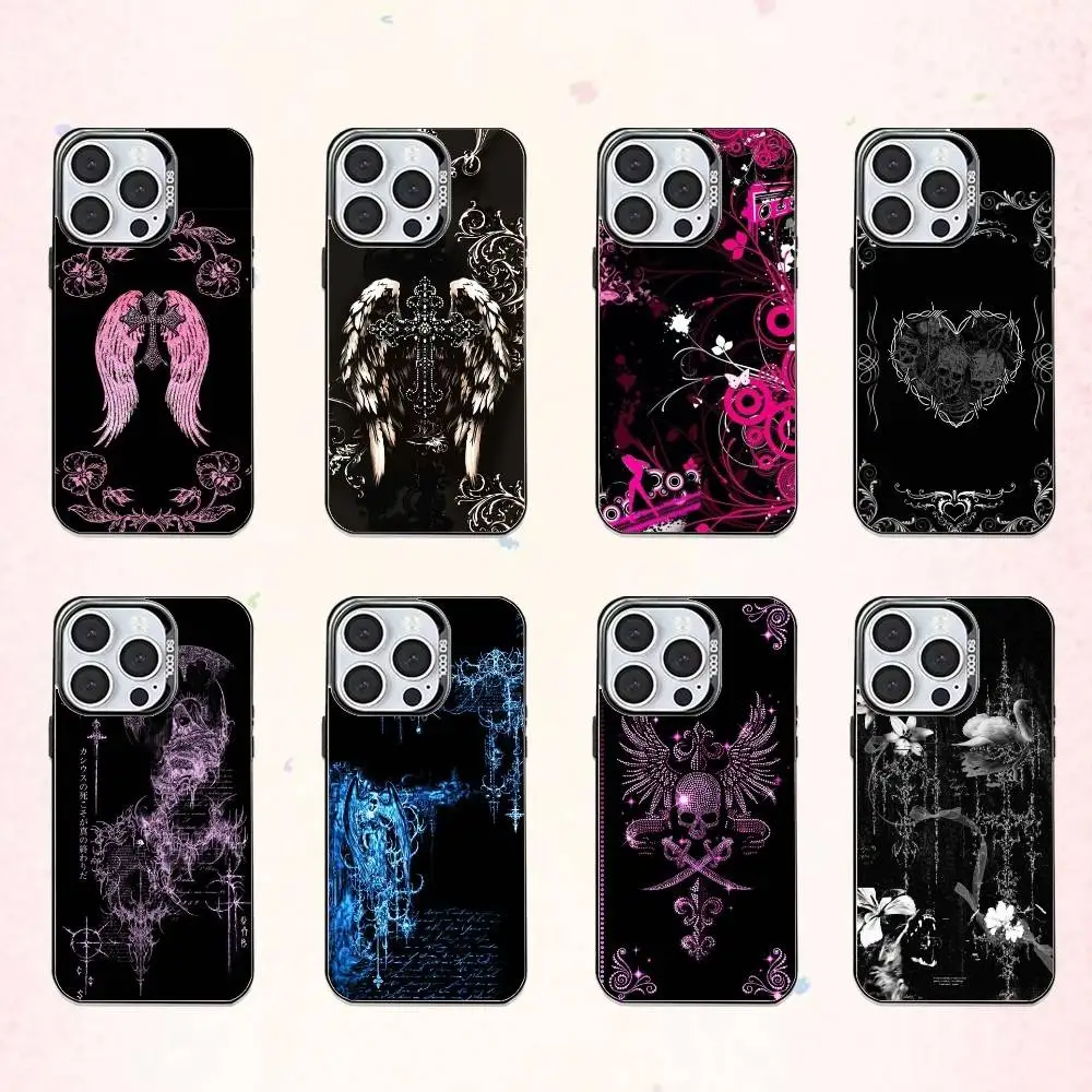 

G-Gothic coquette cybersigilism Phone Case For iPhone17,16,15,14,13,12,11 Plus,Pro Max Colored Silver Plated Inside Cover