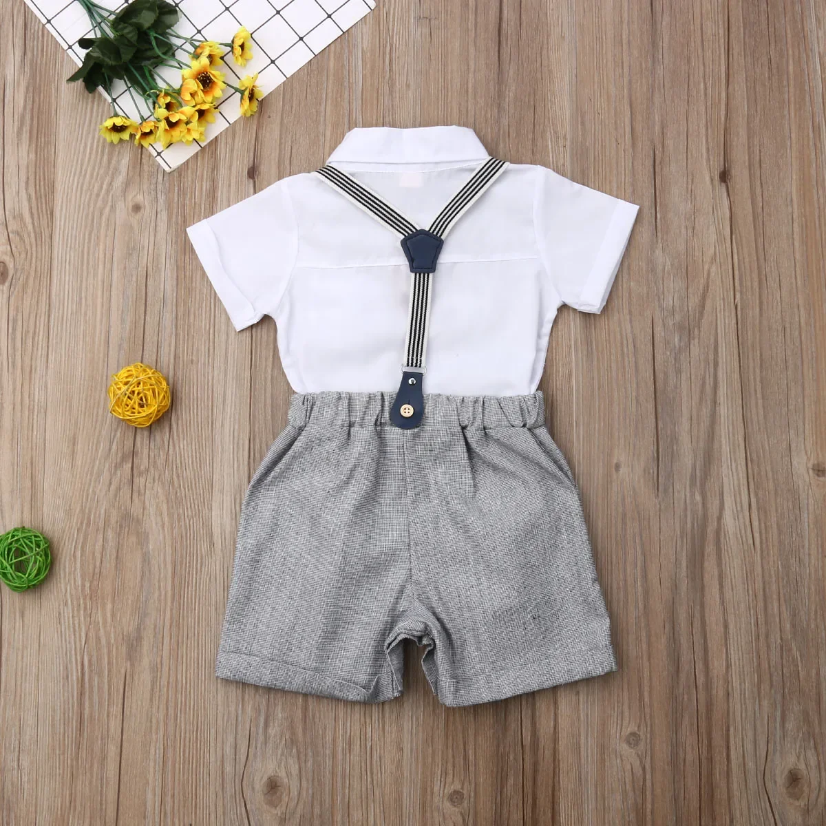 2019 Baby Summer Clothing Toddler Kid Baby Boy Gentleman Clothes Short Sleeve Tops Shirts Blouse+ Overall Bib Shorts 2Pcs Outfit