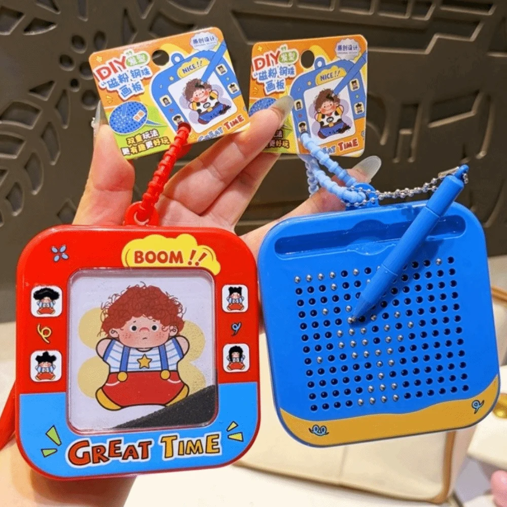 DIY Magnetic Bead Board Magnetic Powder Reusable Magnetic Doodle Board with Attached Stylus Mini Drawing Pad Keychain Decoration