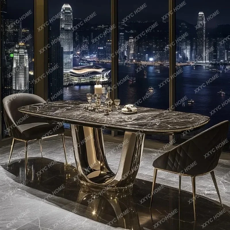 A Modern style square light luxury jade luxury stone dining table villa marble custom decoration advanced