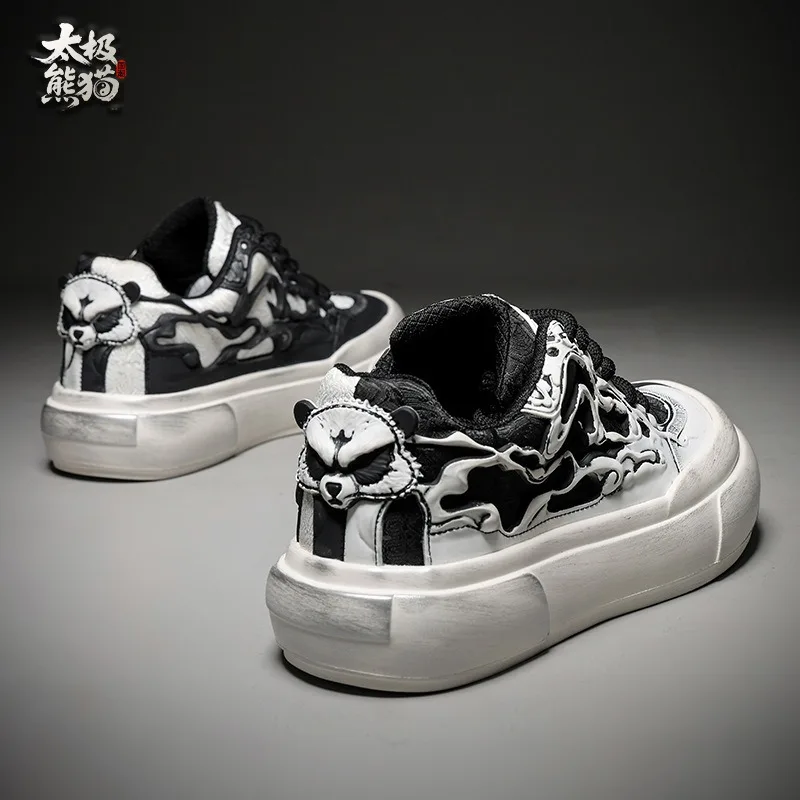 Мужские кроссовки Tai‑Chi Panda Totem Board Shoes 2026, низкие, из дышащей ткани, с резиновой подошвой, износостойкие, на шнуровке, черно-белые