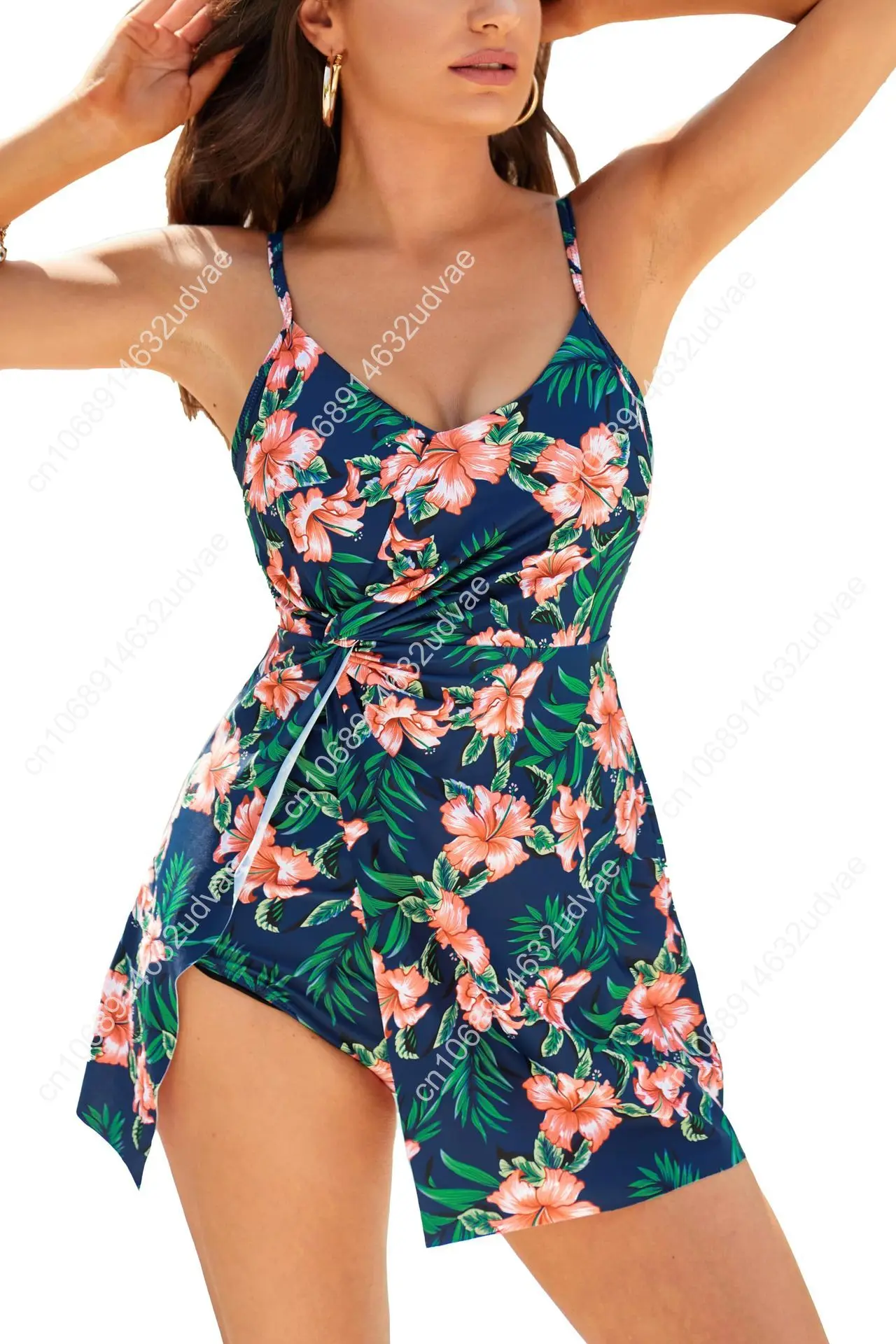 Trajes de baño de una pieza para mujer, traje de baño con cuello en V y control de barriga, ropa de playa para vacaciones