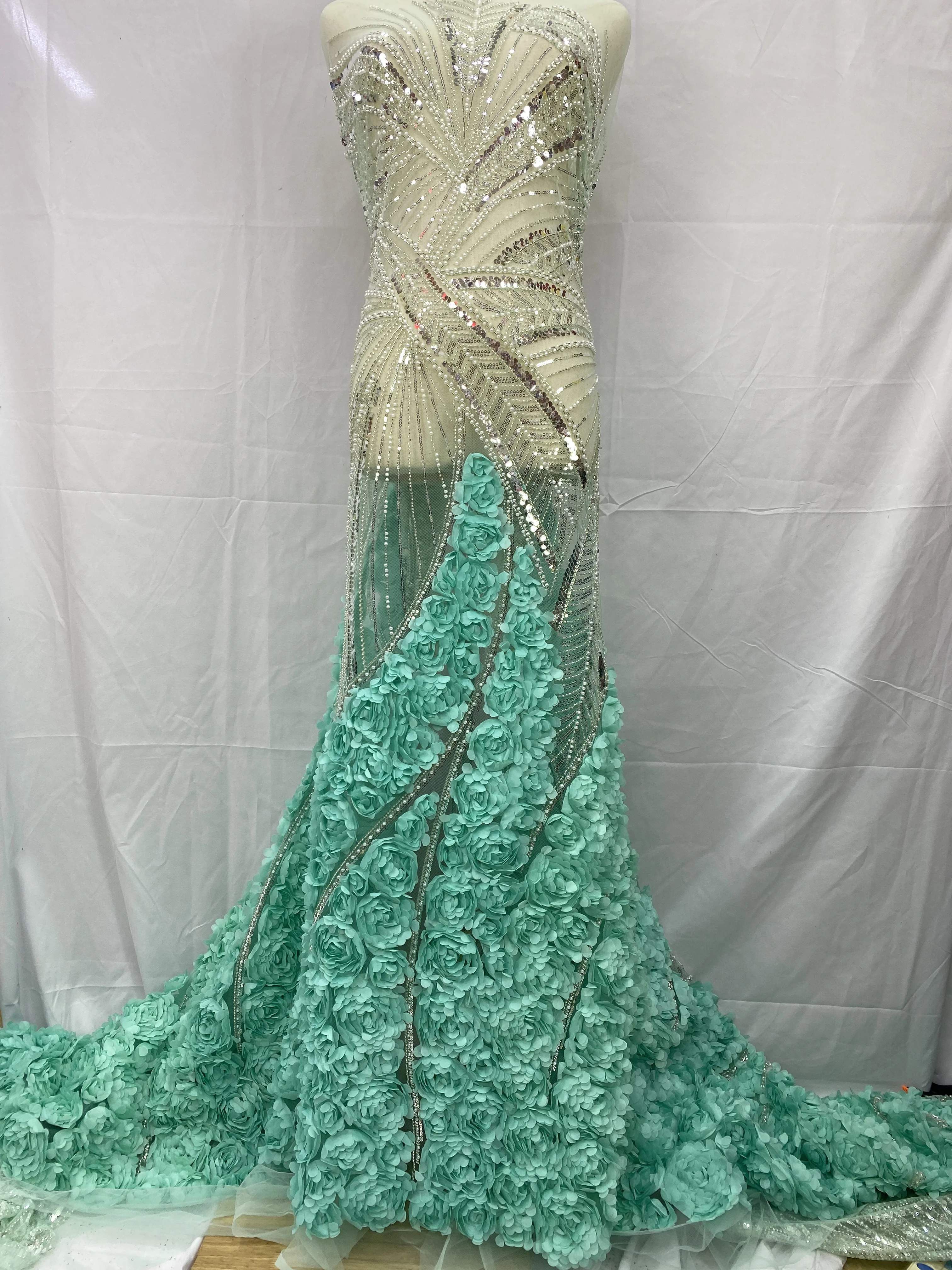 

2025 Luxury French Mesh Embroidery Beaded Lace Fabrics African Nigerian Sequins Lace Fabric For Wedding Dress Sewing Material