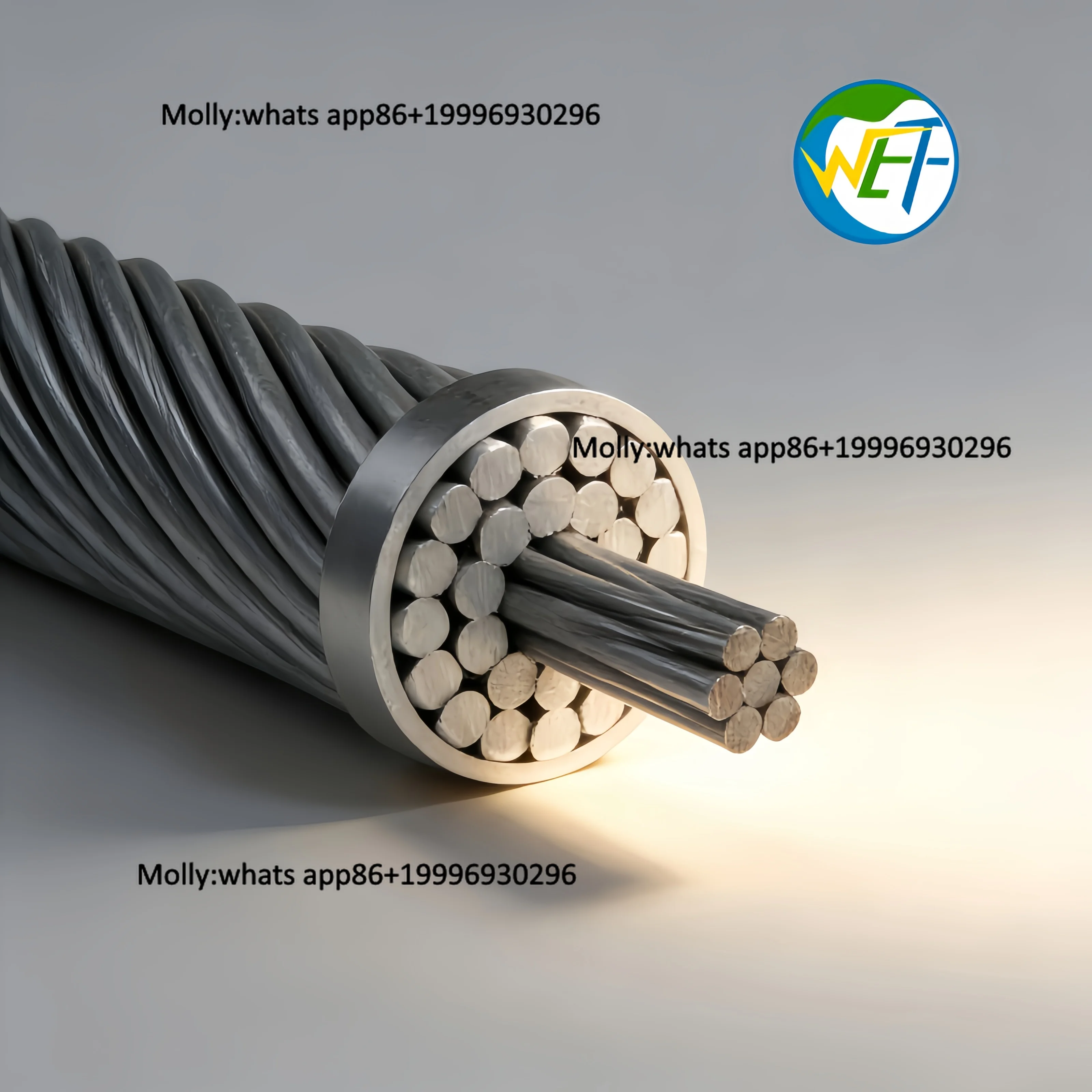 Aluminum ACSR Bare Wire 7core 53.61mm 105.6MCM Raven ASTM B232 35kV High Voltage Wolf Cable for Power Line Construction