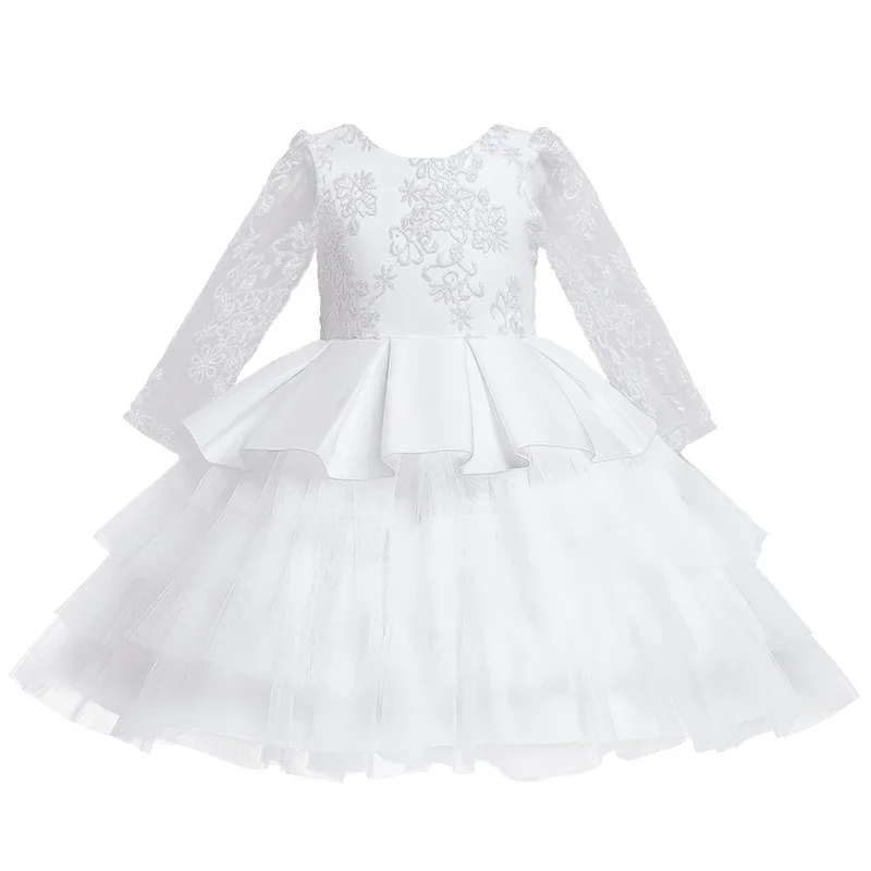 Baby Girls White Baptism Dress with Flower Embroidery - Perfect for Birthday, Wedding & Special Occasions