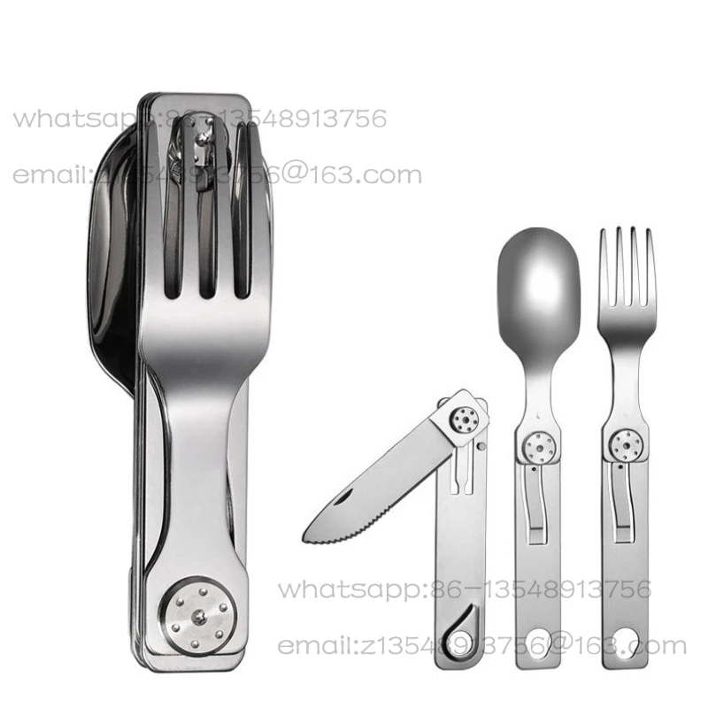 Outdoor folding tableware multi-purpose stainless steel portable camping multi-purpose equipment
