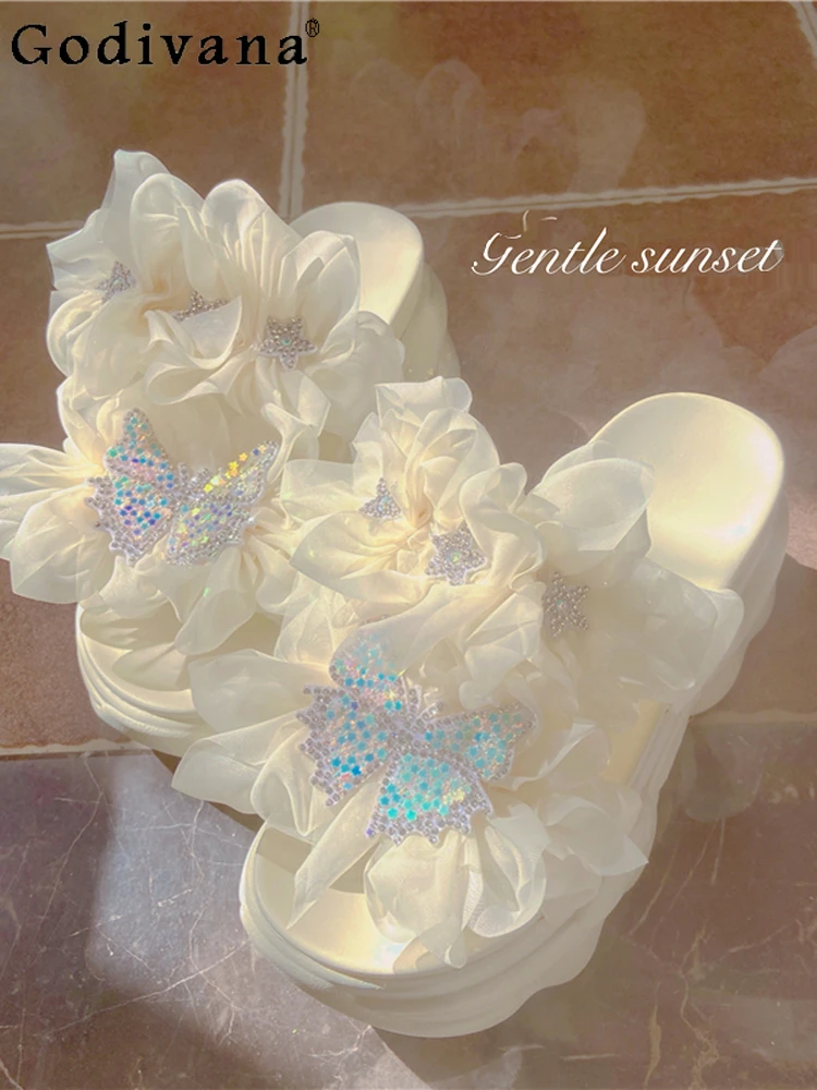 

Japanese Original Lolita Dream Sweet Girl Wearing Cool Slippers Fairy Temperament Lace Rhinestone Heightening Platform Sandals