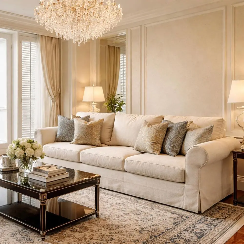 

89 3-Seat Living Room Sofa with Washable Slipcover, Beige, Supportive Cushions, Suitable for Small Spaces, Easy Assembly