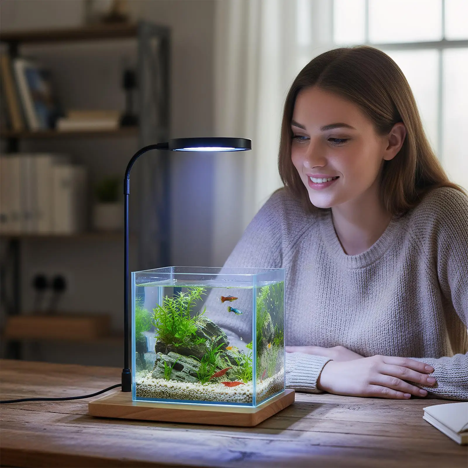 LED Grow Light With Wooden Base Full Spectrum LED Aquarium Lamp Aquariums Terrariums Growing Lamp For Home Study Office Desk
