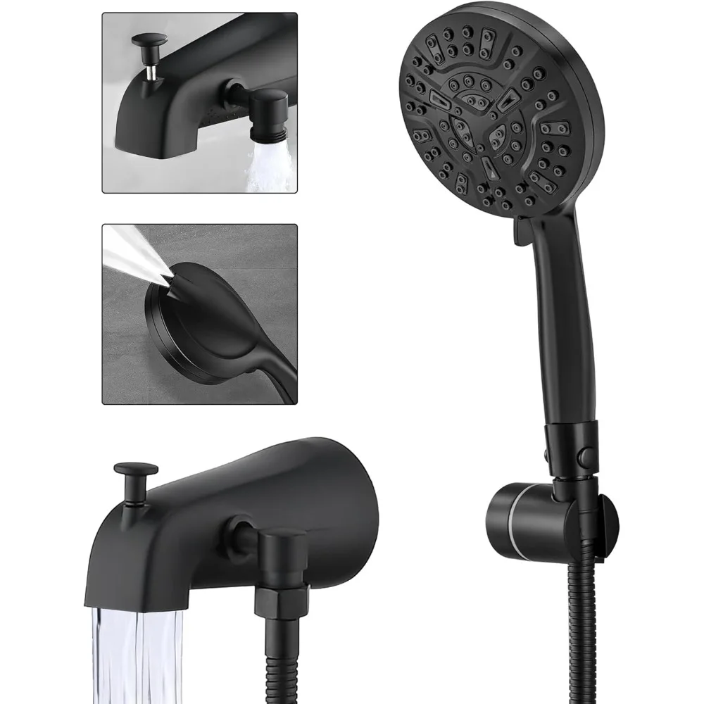 

High-Pressure Handheld Shower with Diverter and Pause Switch, 10-Setting Metal Tub Faucet