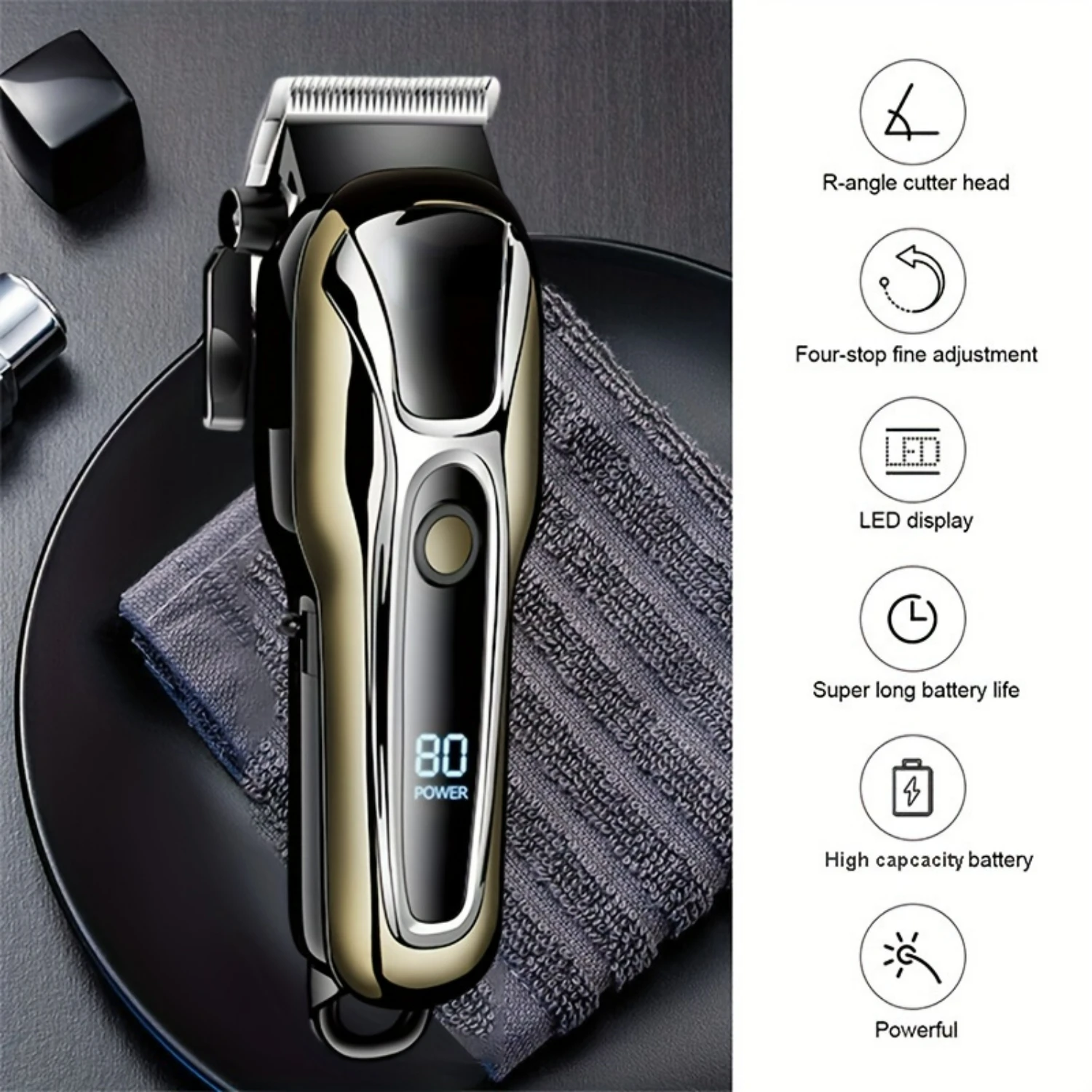 Professional Cordless Men's Hair Clipper with LCD Display and Adjustable Settings - Ideal for Precision Beard and Hair Trimming.