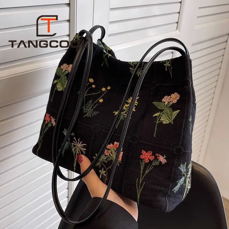 Bag for Women Embroidery Printed Tote Bag Women New Fashion Large Capacity Canvas Bag Shoulder Crossbody Bucket Bag