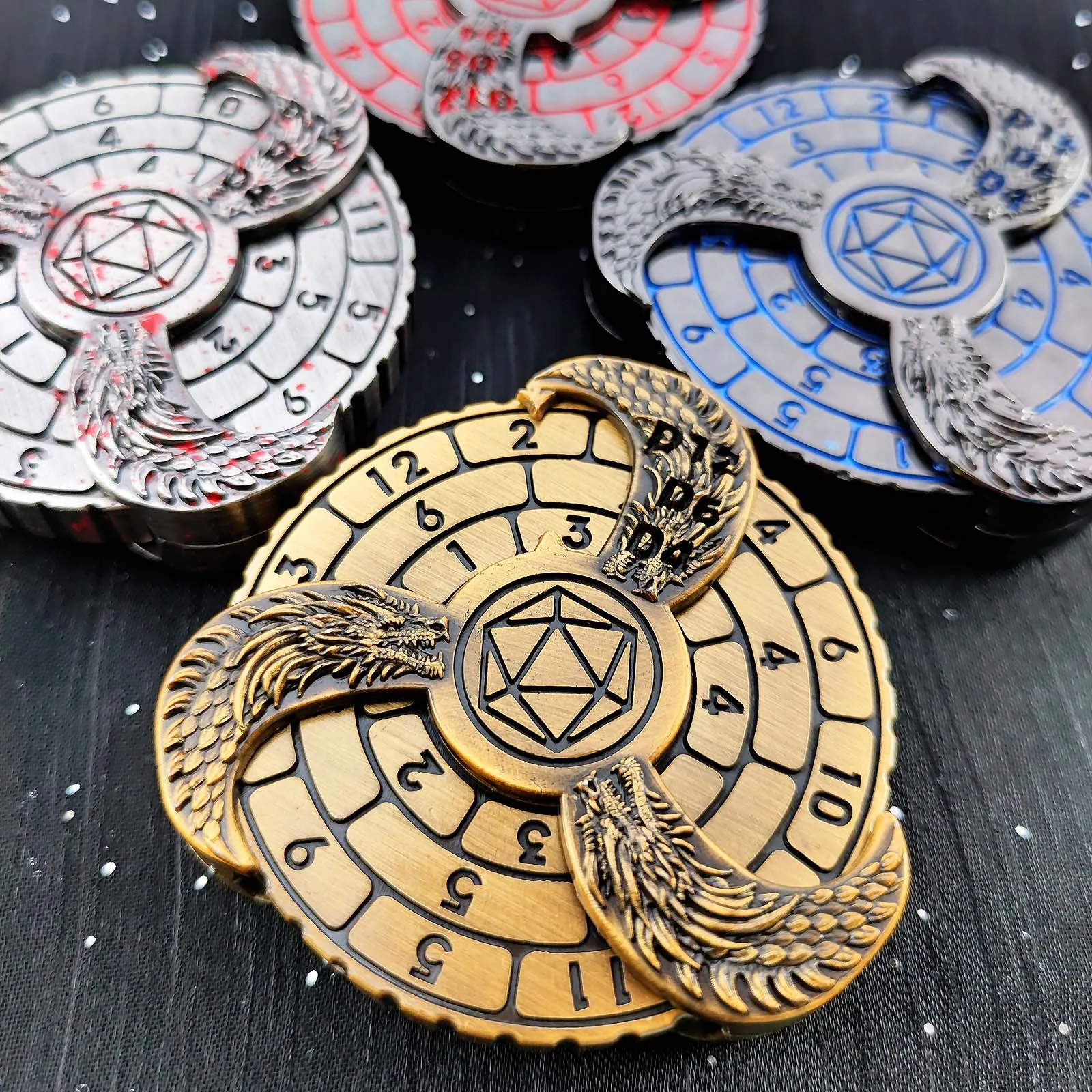 MINI PLANET Metal Fingertip Gyroscope Rotating Dice Unique New Design DND Rotating Dice For TRPG Desktop Game Flying Dragon Dice