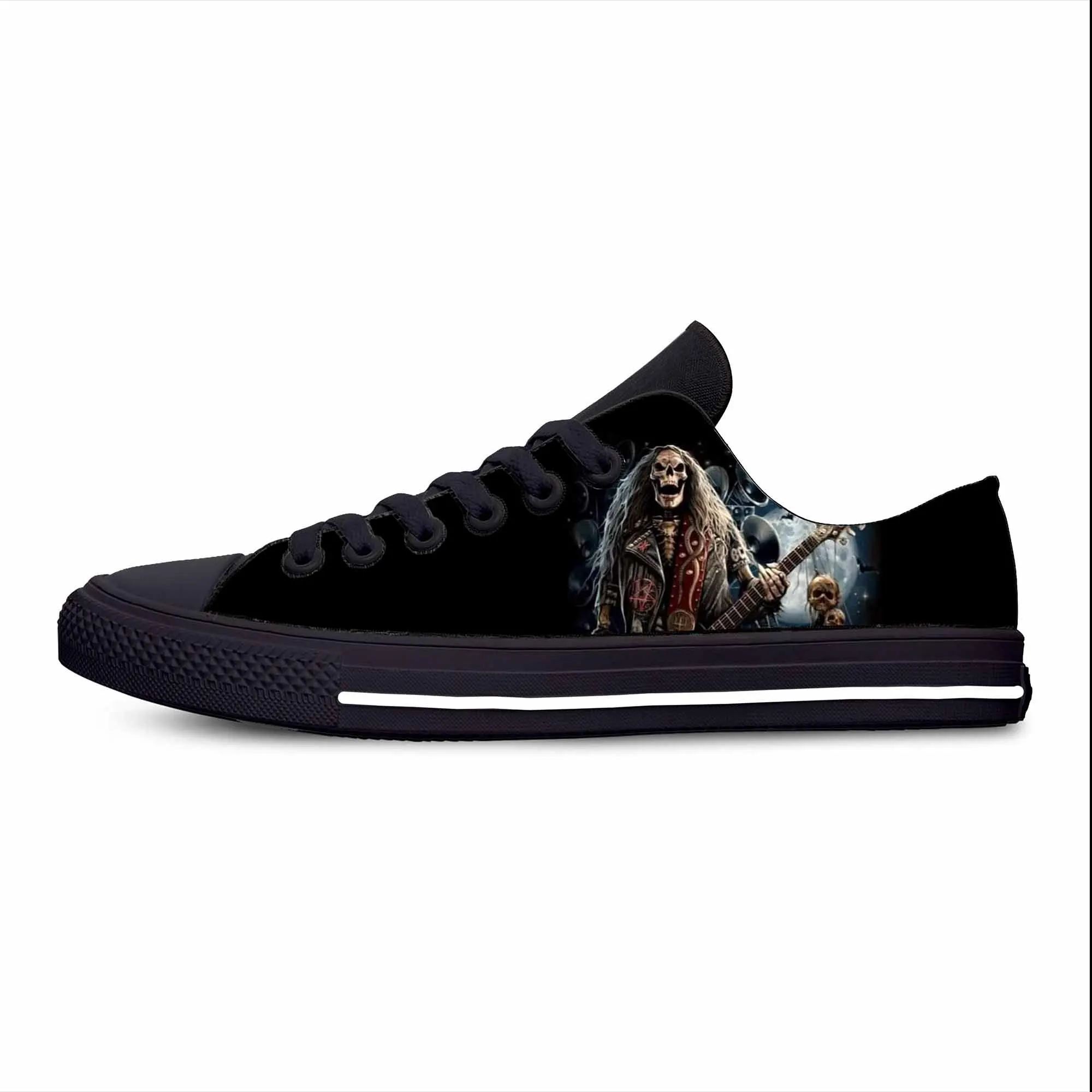 Heavy Metal Rock Skull Guitar Grim Reaper Gothic Casual Cloth Shoes Low Top Comfortable Breathable 3D Print Men Women Sneakers