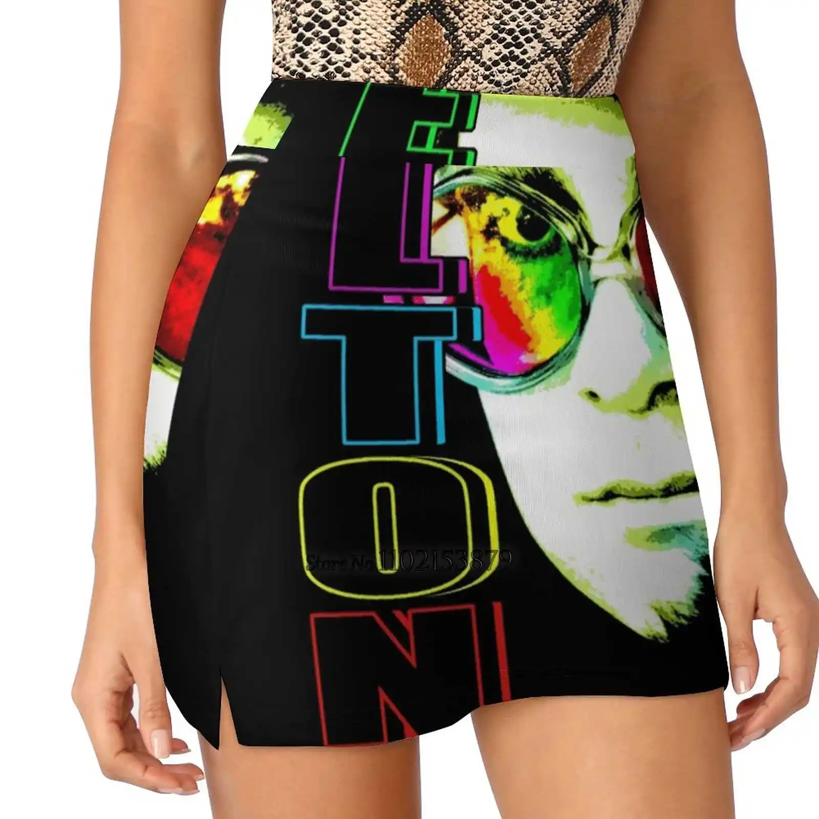 Elton New Women Skirts Double-Layer Printed Short Dress Mini Sport Skirt Band Singer 80S Eighties Back 1980S Backtothe80S Pop