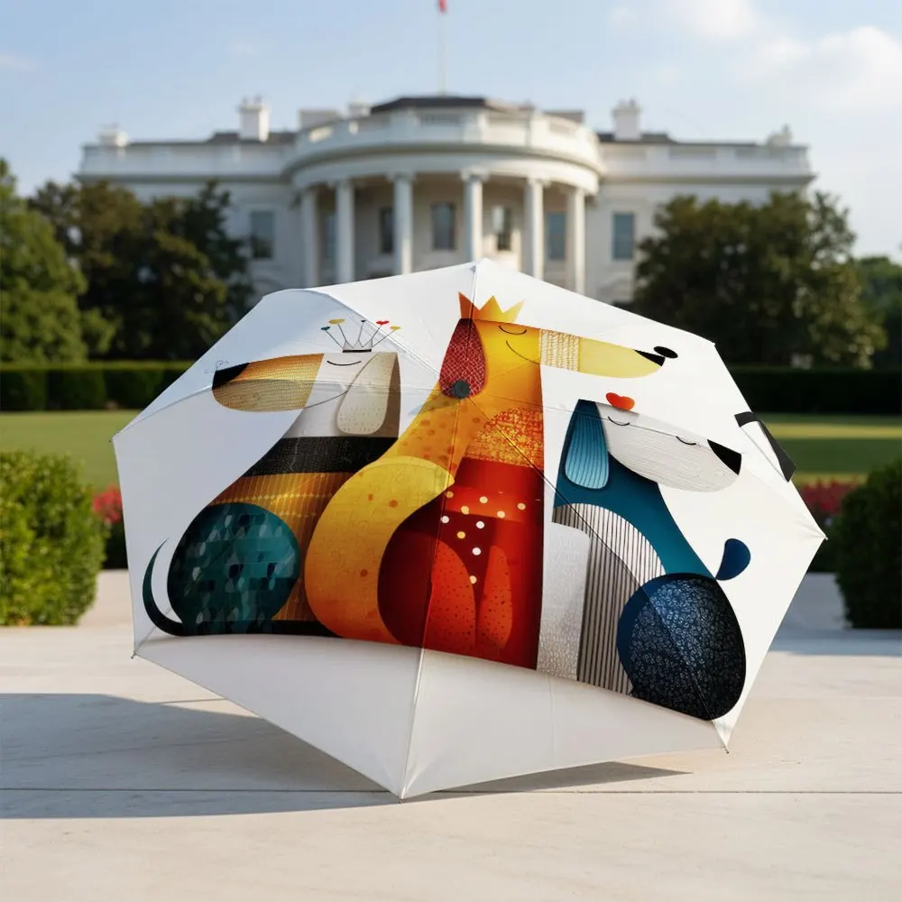 

Складной зонт Зонт с художественным дизайном и красочными абстрактными собаками по имени Пабло, Лола и Макс. Подходит для путешествий